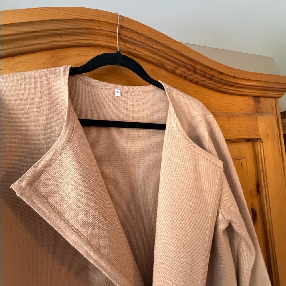 Elegant Beige with Pink Hue Women's Sweater Coat - Picture 2 of 3
